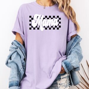Mama Checkered Lilac Graphic Comfort Colors T-Shirt